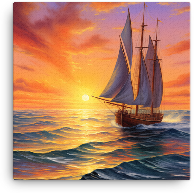 Crimson Skies and Coastal Sails Canvas wall art