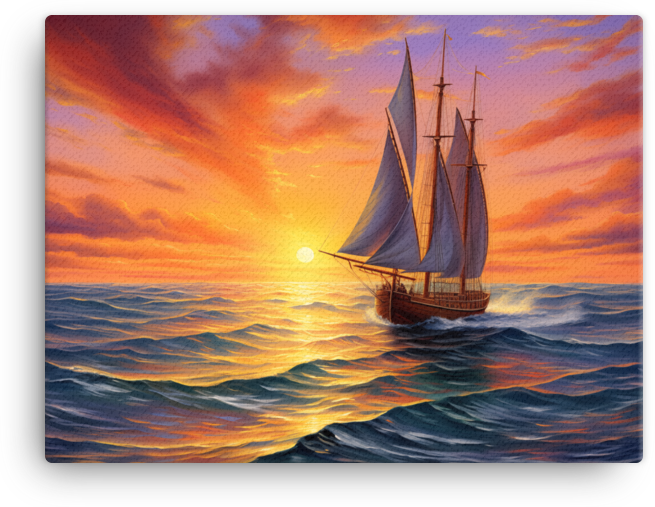 Crimson Skies and Coastal Sails Canvas wall art