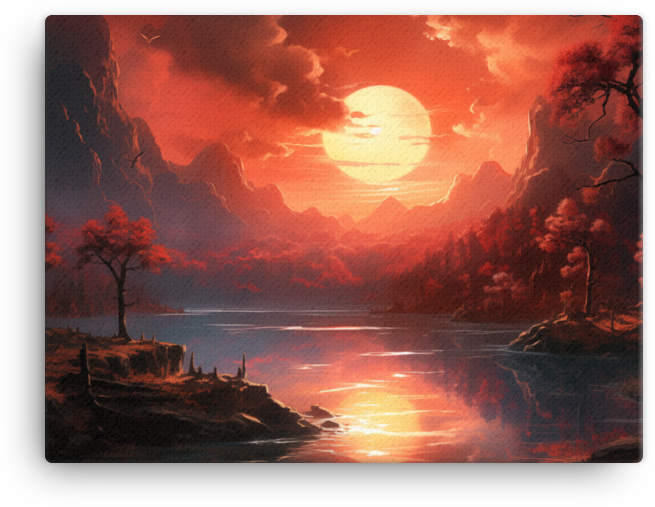 Crimson Sunset Over Mountain Lake Canvas