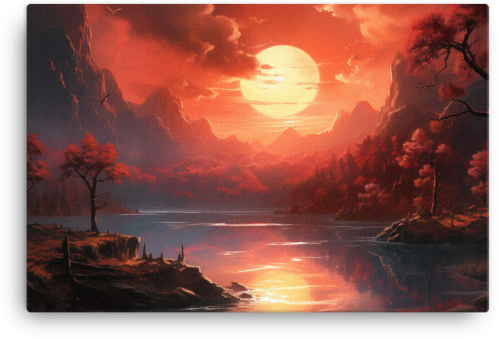 Crimson Sunset Over Mountain Lake Canvas