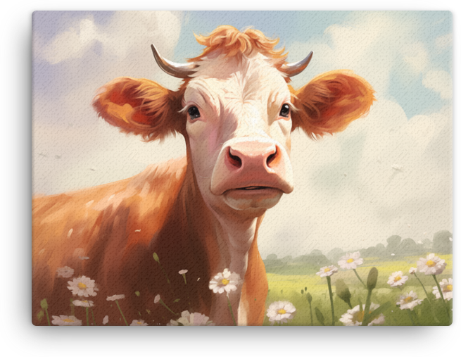 Daisy Field Cow Canvas Wall Art