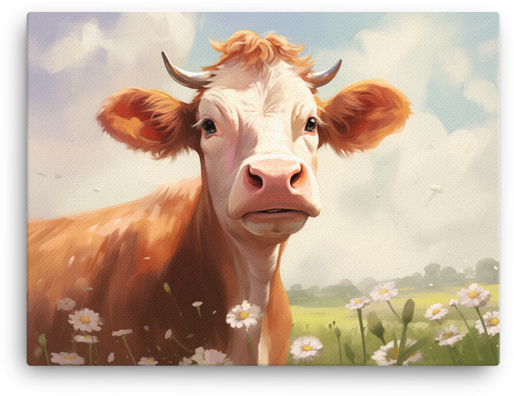 Daisy Field Cow Canvas Wall Art