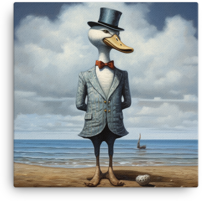 Dapper Duck in Suit with Ocean Backdrop Canvas