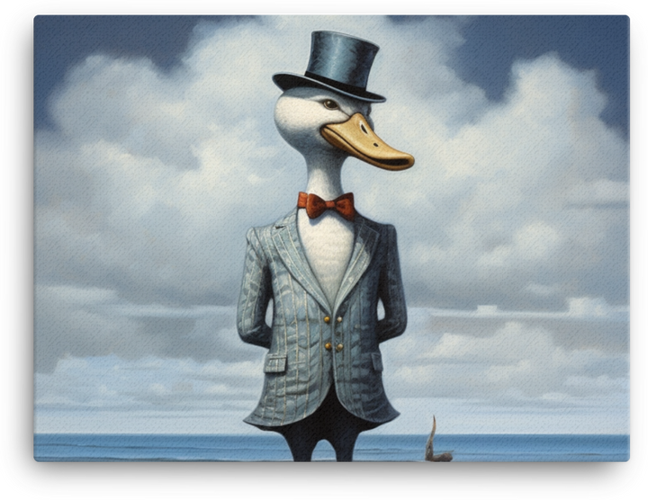 Dapper Duck in Suit with Ocean Backdrop Canvas