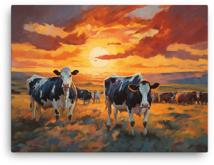 Dusk Grazing Cows Canvas Wall Art