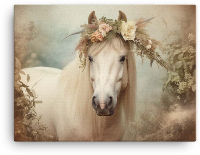 Enchanted Floral Crown Horse Canvas Wall Art