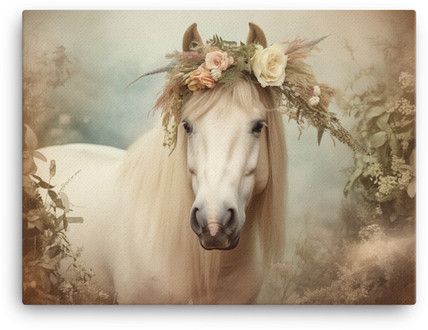 Enchanted Floral Crown Horse Canvas Wall Art