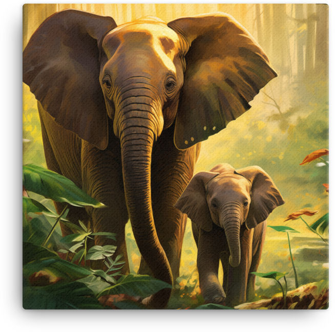 Enchanted Forest Elephant Family Canvas Wall Art