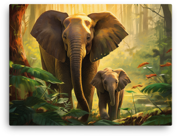 Enchanted Forest Elephant Family Canvas Wall Art