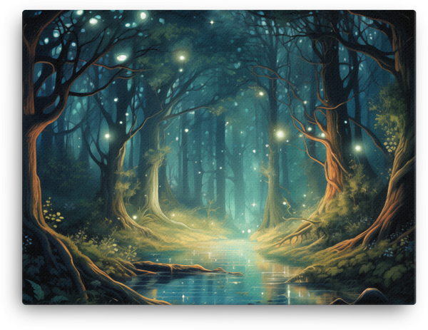 Enchanted Forest Glade with Fireflies Canvas wall art