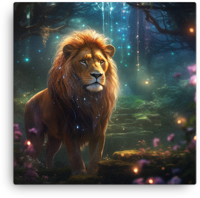 Enchanted Forest Lion Majesty Canvas Wall Art