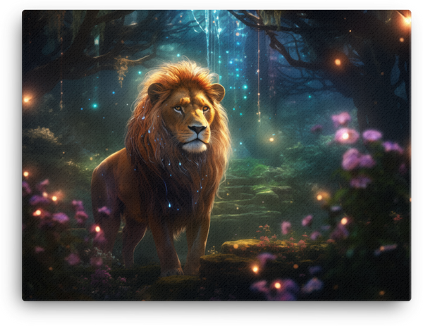 Enchanted Forest Lion Majesty Canvas Wall Art