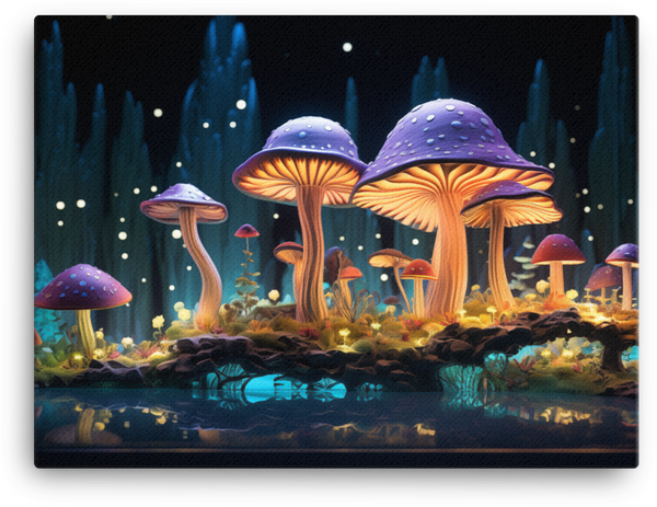 Enchanted Forest Mushrooms at Night Canvas