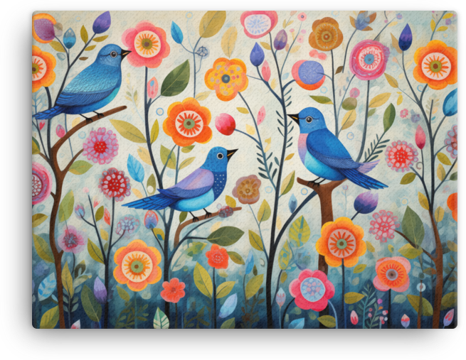 Enchanted Garden Bluebirds Canvas Wall Art