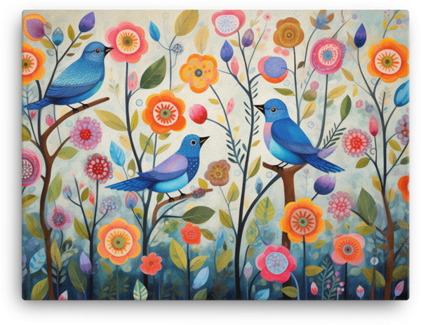 Enchanted Garden Bluebirds Canvas Wall Art