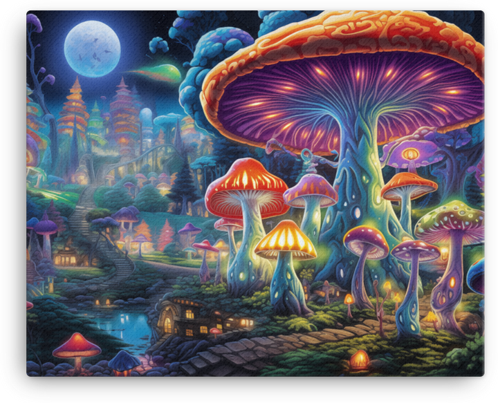 Enchanted Moonlit Mushroom Village Canvas