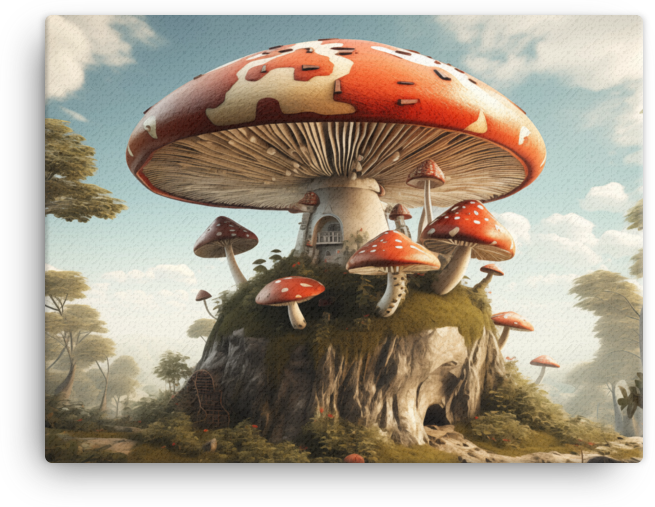 Enchanted Mushroom House Fantasy Landscape Canvas