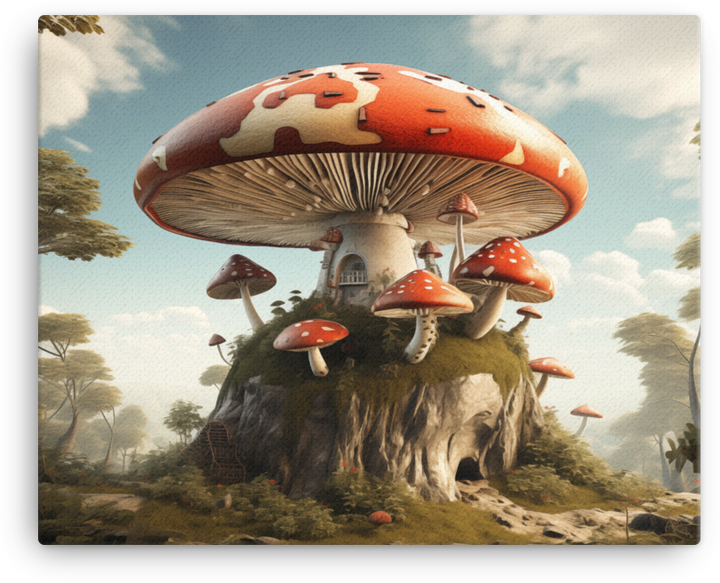 Enchanted Mushroom House Fantasy Landscape Canvas