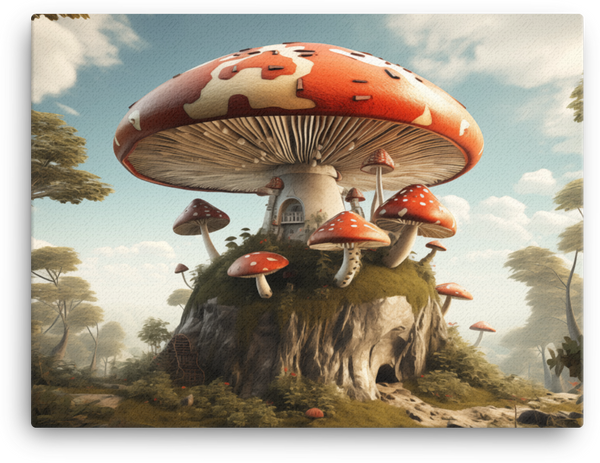 Enchanted Mushroom House Fantasy Landscape Canvas