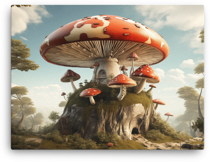 Enchanted Mushroom House Fantasy Landscape Canvas