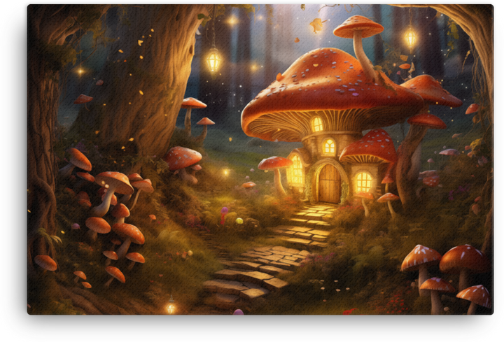 Enchanted Mushroom House at Twilight Canvas