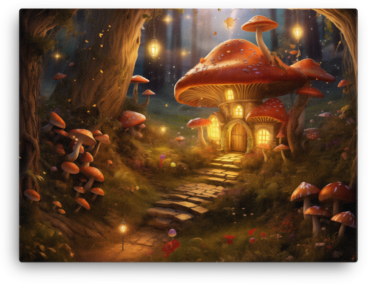 Enchanted Mushroom House at Twilight Canvas
