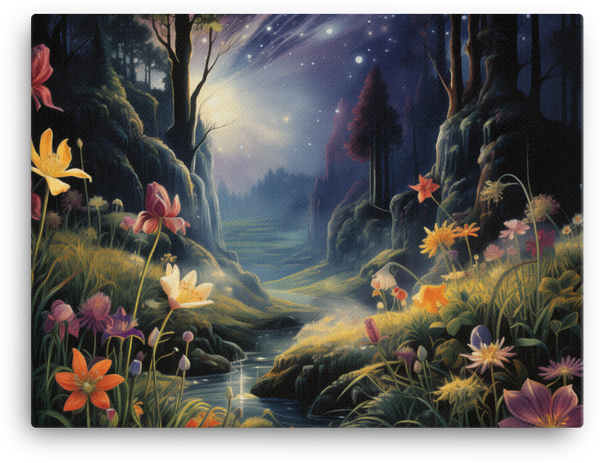 Enchanted Nighttime Wildflower Meadow Canvas