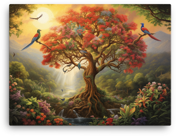 Enchanted Paradise with Blooming Tree Canvas wall art