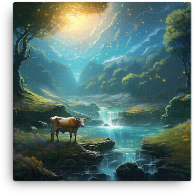 Enchanted Valley Cow Canvas Wall Art