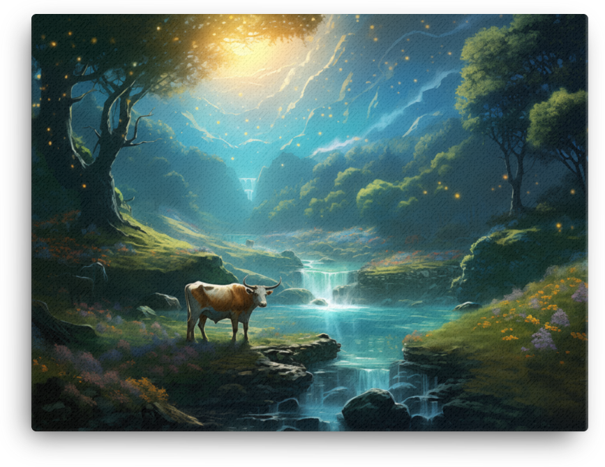 Enchanted Valley Cow Canvas Wall Art - Visual Funky