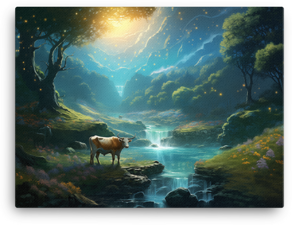 Enchanted Valley Cow Canvas Wall Art