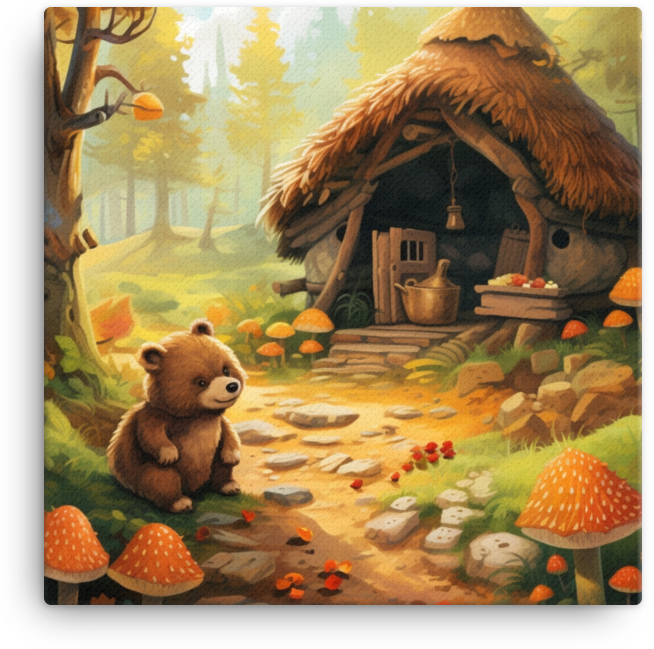 Enchanting Forest Scene with Cute Bear Canvas