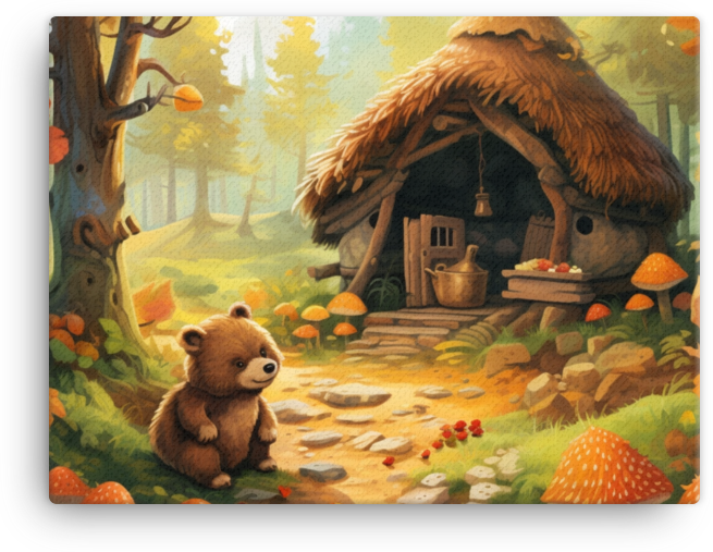 Enchanting Forest Scene with Cute Bear Canvas