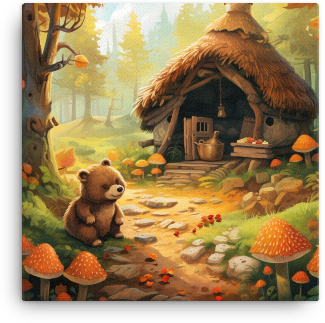 Enchanting Forest Scene with Cute Bear Canvas