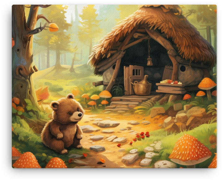 Enchanting Forest Scene with Cute Bear Canvas