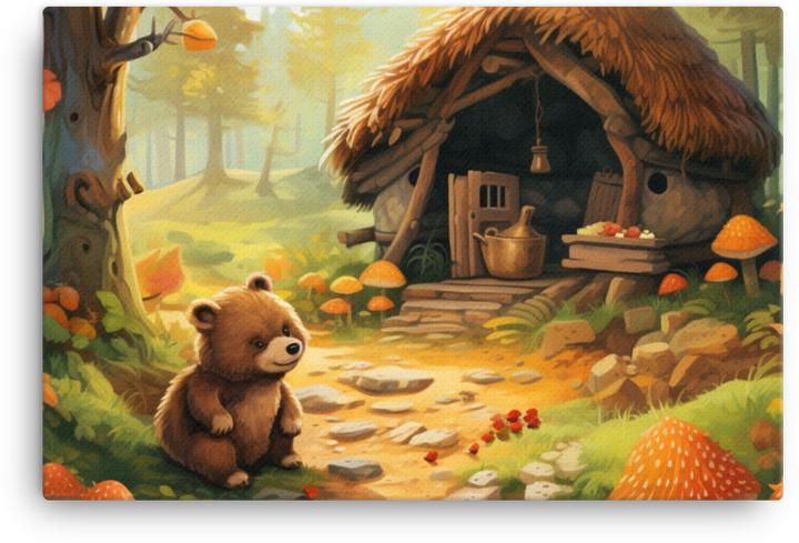 Enchanting Forest Scene with Cute Bear Canvas