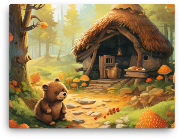 Enchanting Forest Scene with Cute Bear Canvas
