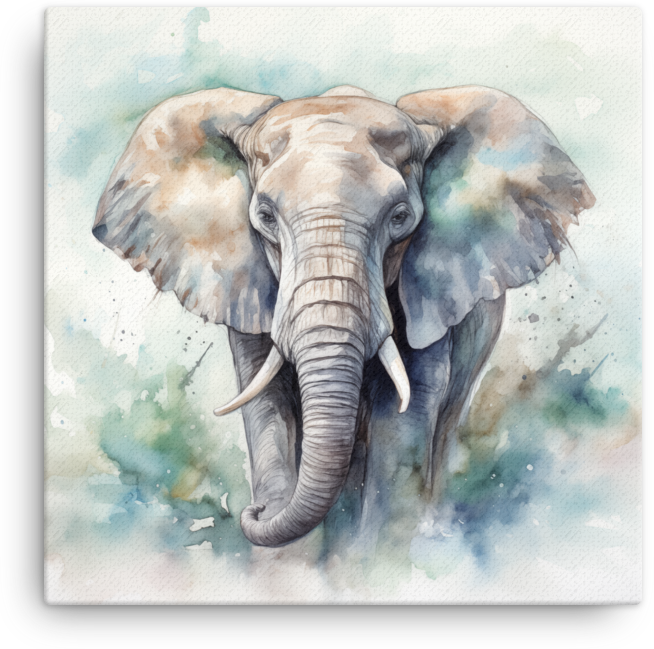 Ethereal Blue Elephant Watercolor Canvas Wall Art