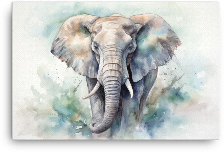Ethereal Blue Elephant Watercolor Canvas Wall Art