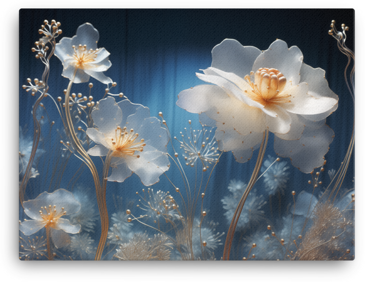Ethereal Blue Wildflowers in Moonlight Canvas