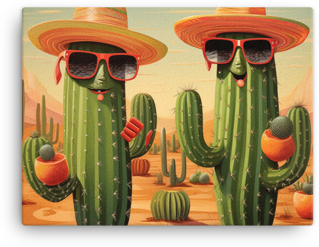 Fashionable Cacti Enjoying the Desert Sun Canvas