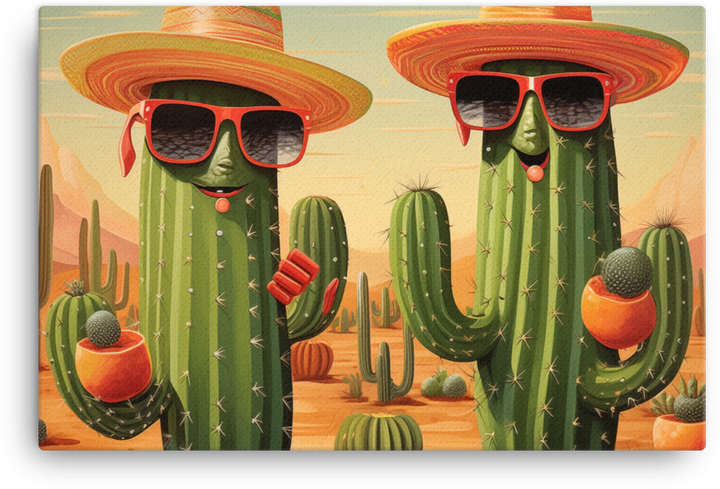 Fashionable Cacti Enjoying the Desert Sun Canvas