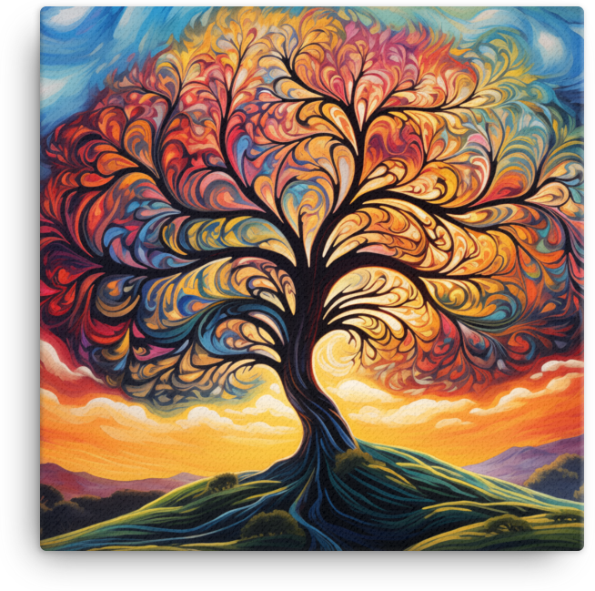 Fiery Sunset and Swirling Sky Tree Canvas wall art