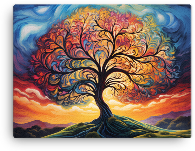 Fiery Sunset and Swirling Sky Tree Canvas wall art