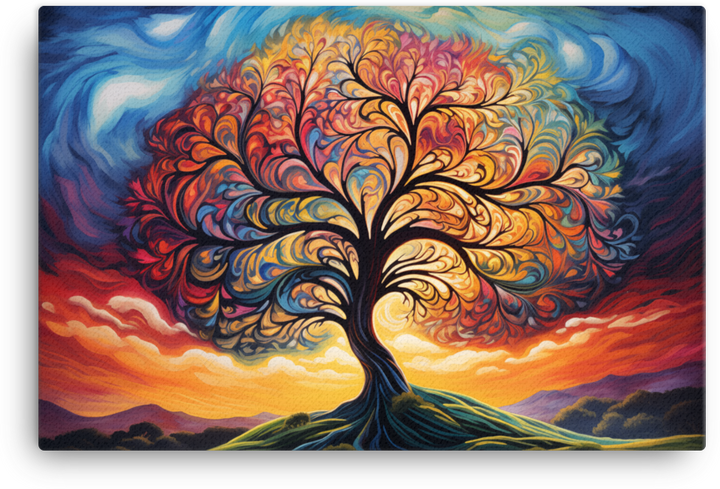 Fiery Sunset and Swirling Sky Tree Canvas wall art