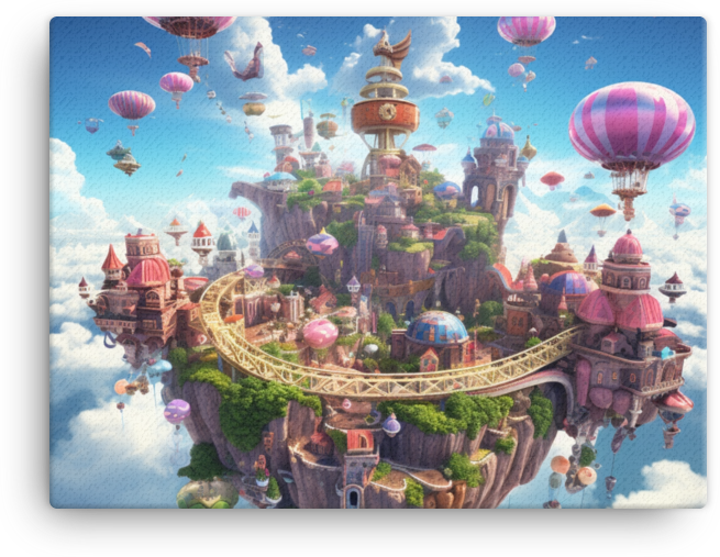Floating City with Hot Air Balloons Canvas