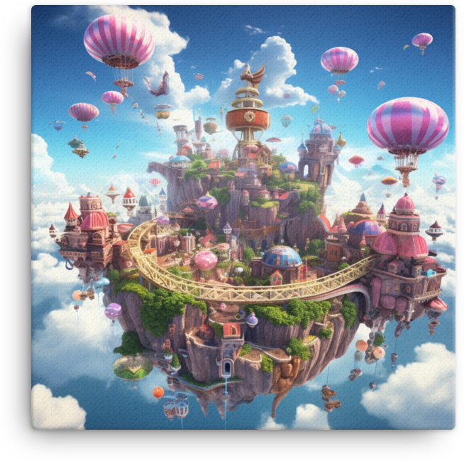 Floating City with Hot Air Balloons Canvas