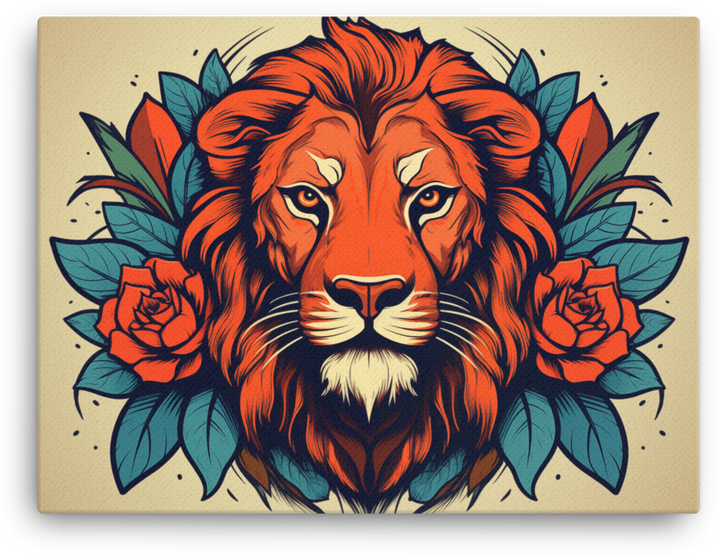 Floral Majesty Lion Canvas Wall Art