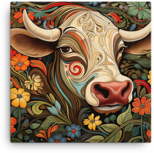 Floral Whimsy Cow Canvas Wall Art