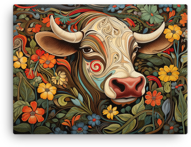 Floral Whimsy Cow Canvas Wall Art